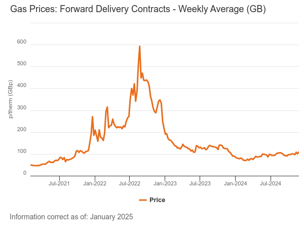 Forward Wholesale Gas Prices Graph - Feb 2025